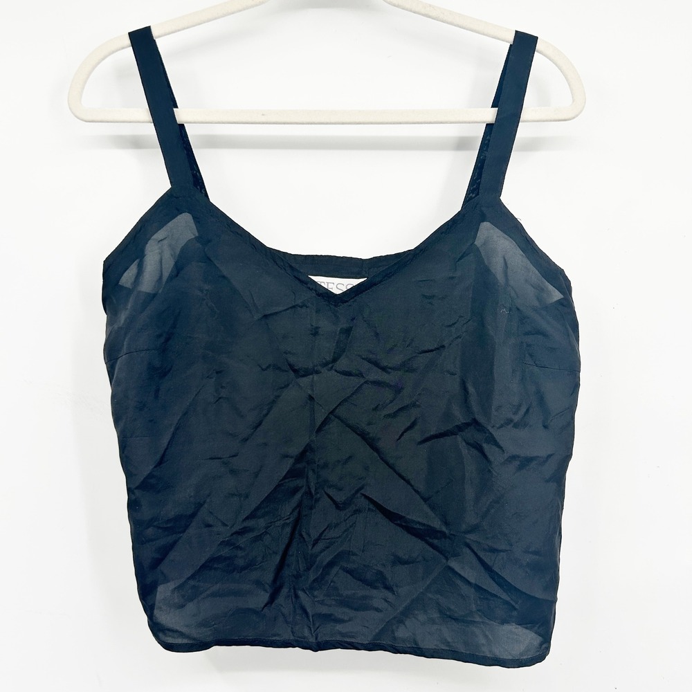 TESS Womens 100% Silk Sheer Minimalist 90s Goth Camisole Tank Top Black Size 8